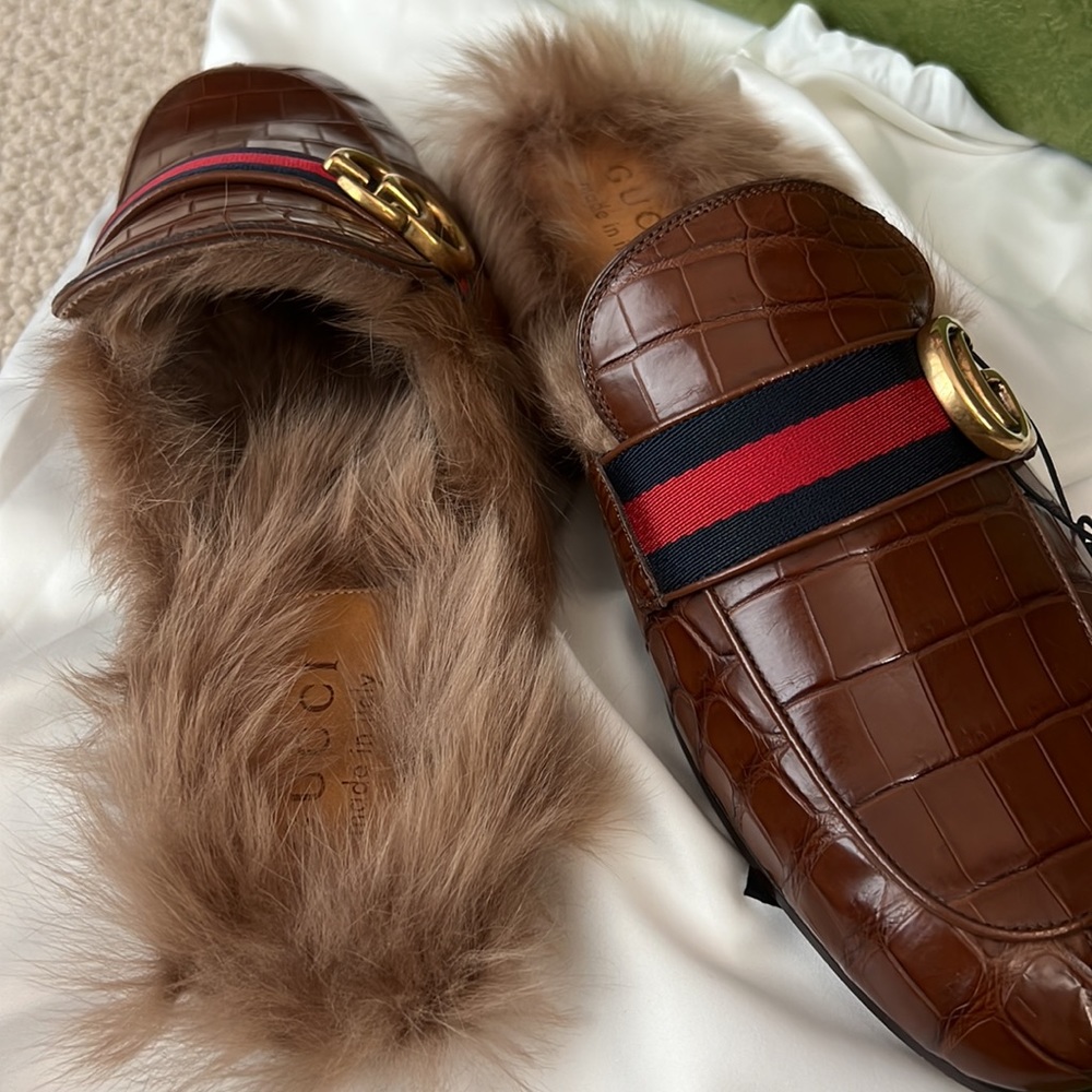 NWT- Gucci crocodile Princetown shearling mules 😍 - Picture 9 of 11
